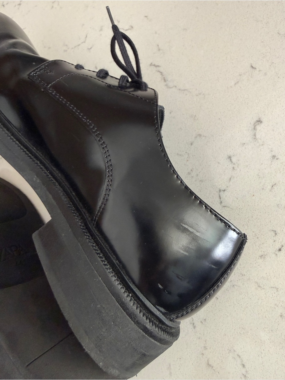 Zara Black Leather Derby Shoes - Lace-Up Oxfords - Picture 4 of 11